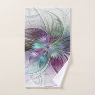 Colourful Abstract Flower Modern Floral Fractal Ar Hand Towel