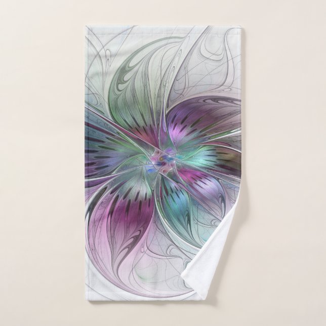 Colourful Abstract Flower Modern Floral Fractal Ar Hand Towel (Hand Towel)
