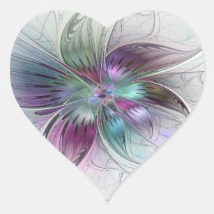 Colourful Abstract Flower Modern Floral Fractal Ar Heart Sticker