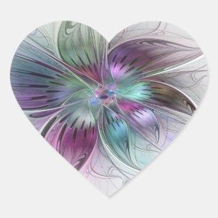 Colourful Abstract Flower Modern Floral Fractal Ar Heart Sticker