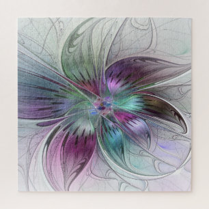 Colourful Abstract Flower Modern Floral Fractal Ar Jigsaw Puzzle