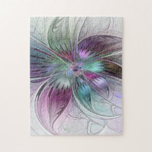 Colourful Abstract Flower Modern Floral Fractal Ar Jigsaw Puzzle