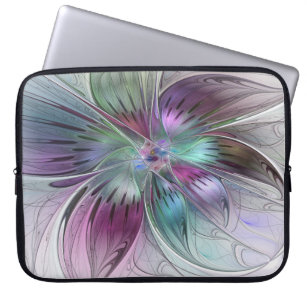 Colourful Abstract Flower Modern Floral Fractal Ar Laptop Sleeve