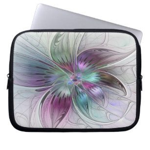 Colourful Abstract Flower Modern Floral Fractal Ar Laptop Sleeve