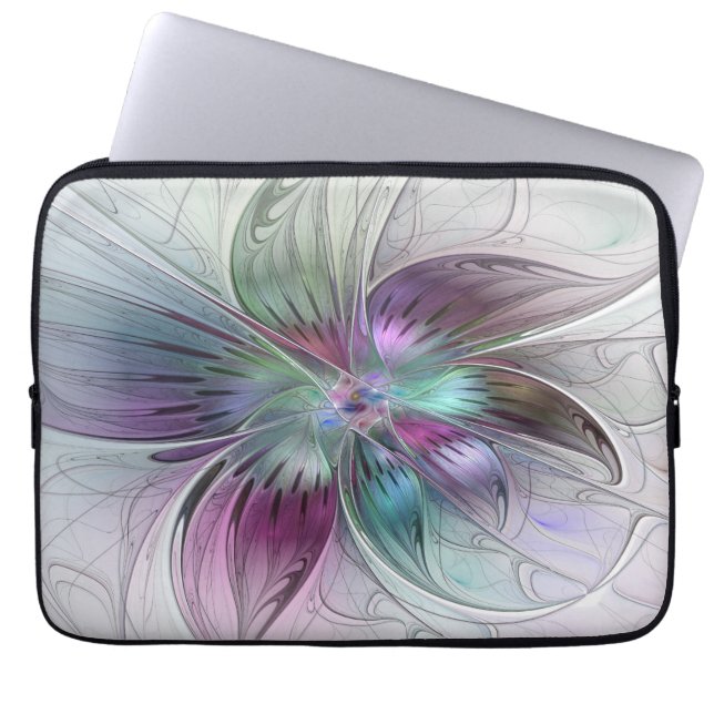 Colourful Abstract Flower Modern Floral Fractal Ar Laptop Sleeve (Front)