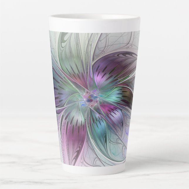 Colourful Abstract Flower Modern Floral Fractal Ar Latte Mug (Front)