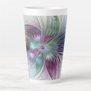Colourful Abstract Flower Modern Floral Fractal Ar Latte Mug