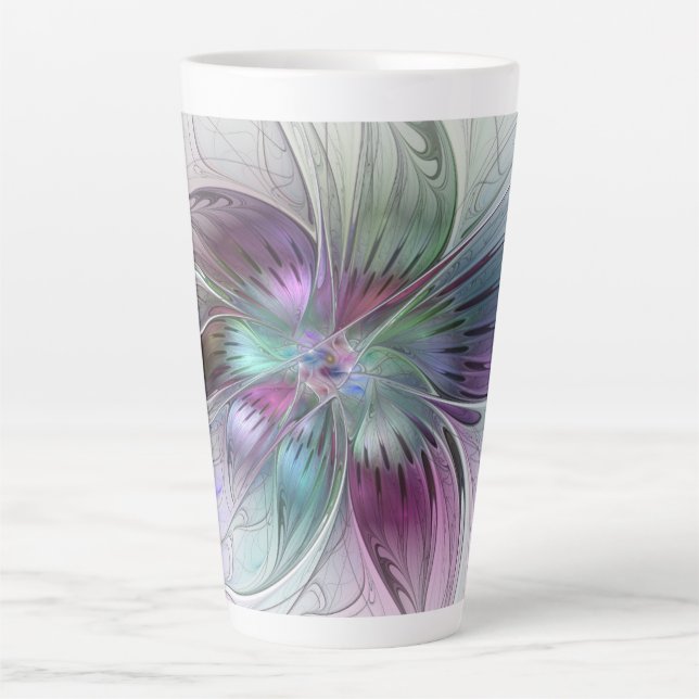 Colourful Abstract Flower Modern Floral Fractal Ar Latte Mug (Front)