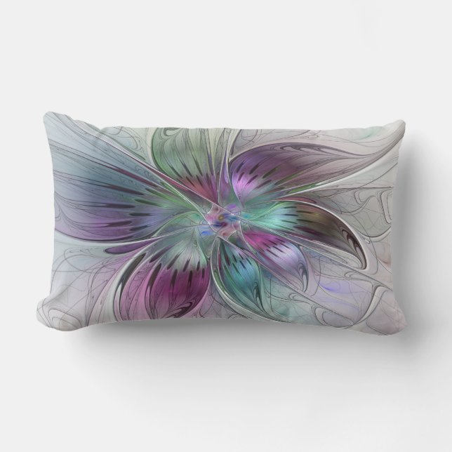 Colourful Abstract Flower Modern Floral Fractal Ar Lumbar Cushion (Front)