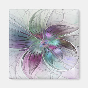 Colourful Abstract Flower Modern Floral Fractal Ar Magnet