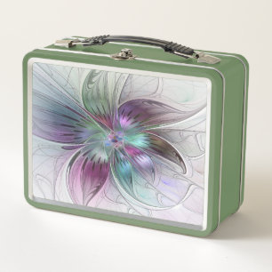 Colourful Abstract Flower Modern Floral Fractal Ar Metal Lunch Box