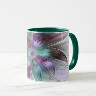 Colourful Abstract Flower Modern Floral Fractal Ar Mug