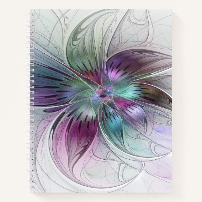 Colourful Abstract Flower Modern Floral Fractal Ar Notebook (Front)