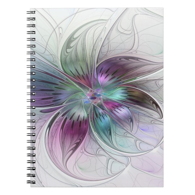 Colourful Abstract Flower Modern Floral Fractal Ar Notebook (Front)