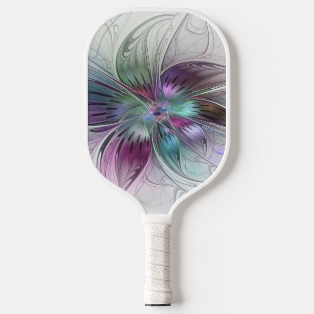 Colourful Abstract Flower Modern Floral Fractal Ar Pickleball Paddle (Front)
