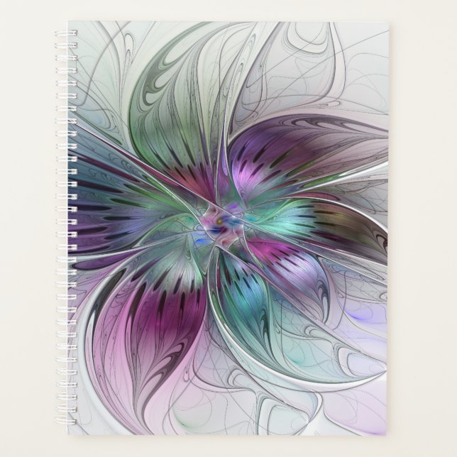 Colourful Abstract Flower Modern Floral Fractal Ar Planner (Front)