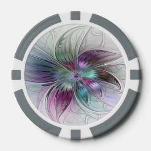 Colourful Abstract Flower Modern Floral Fractal Ar Poker Chips