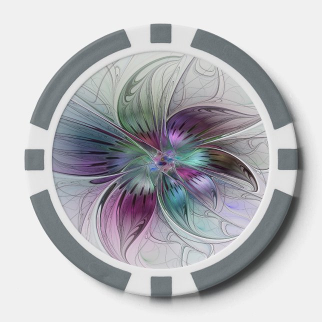 Colourful Abstract Flower Modern Floral Fractal Ar Poker Chips (Front)