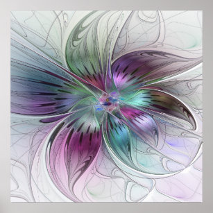 Colourful Abstract Flower Modern Floral Fractal Ar Poster