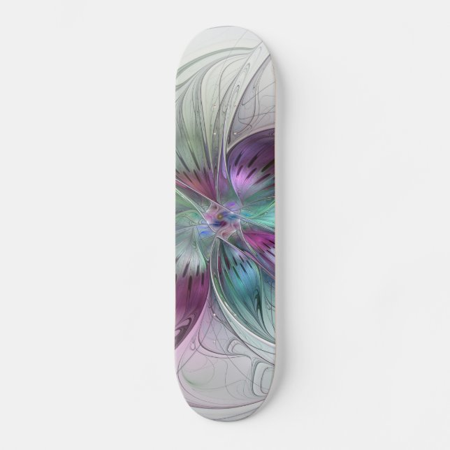 Colourful Abstract Flower Modern Floral Fractal Ar Skateboard (Front)