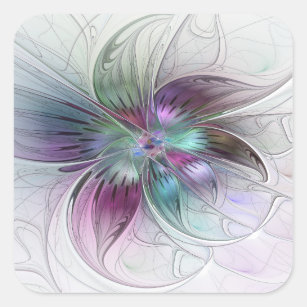 Colourful Abstract Flower Modern Floral Fractal Ar Square Sticker