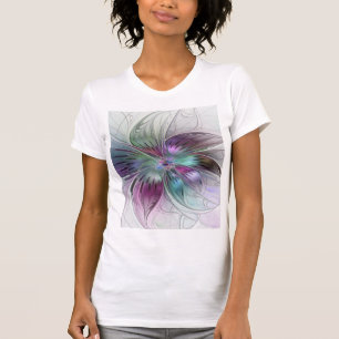 Colourful Abstract Flower Modern Floral Fractal Ar T-Shirt