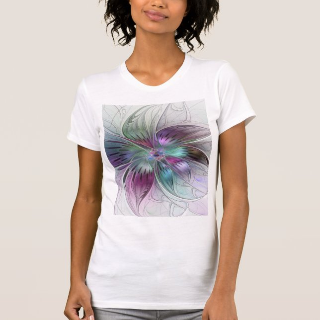 Colourful Abstract Flower Modern Floral Fractal Ar T-Shirt (Front)
