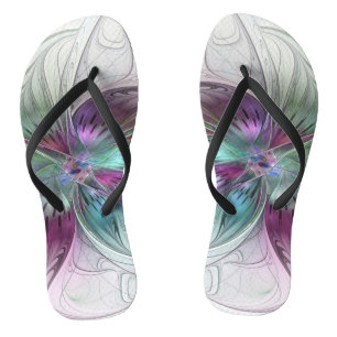 Colourful Abstract Flower Modern Floral Fractal Ar Thongs