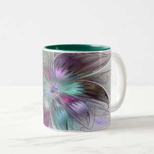 Colourful Abstract Flower Modern Floral Fractal Ar Two-Tone Coffee Mug