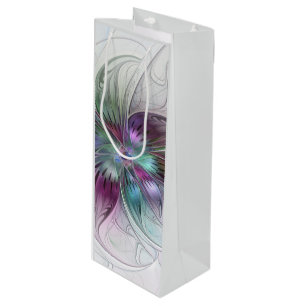 Colourful Abstract Flower Modern Floral Fractal Ar Wine Gift Bag