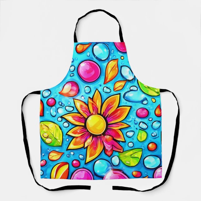 Colourful abstract flower pattern apron (Front)