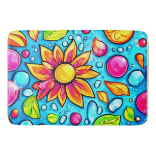 Colourful abstract flower pattern bath mat