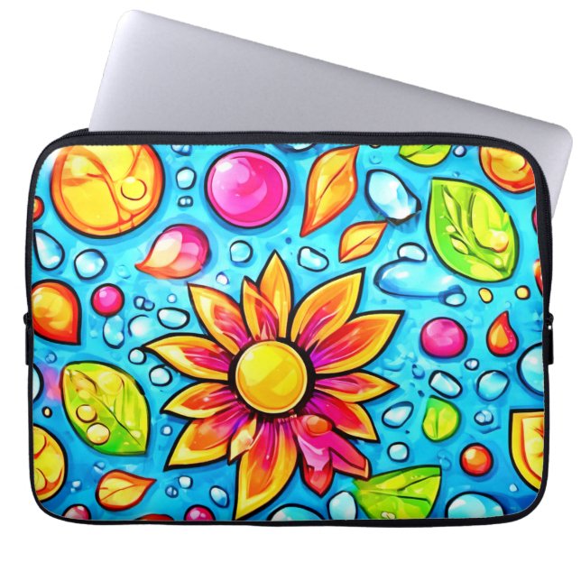 Colourful abstract flower pattern laptop sleeve (Front)