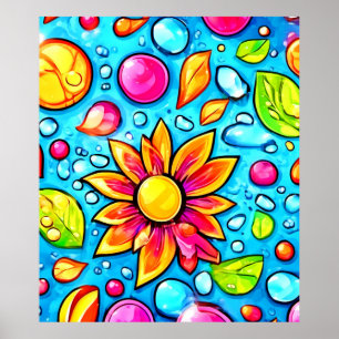 Colourful abstract flower pattern poster