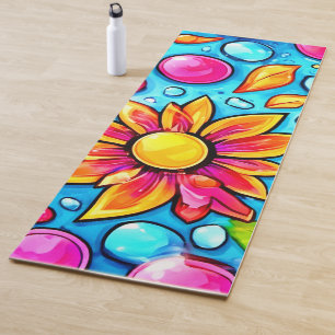 Colourful abstract flower pattern yoga mat