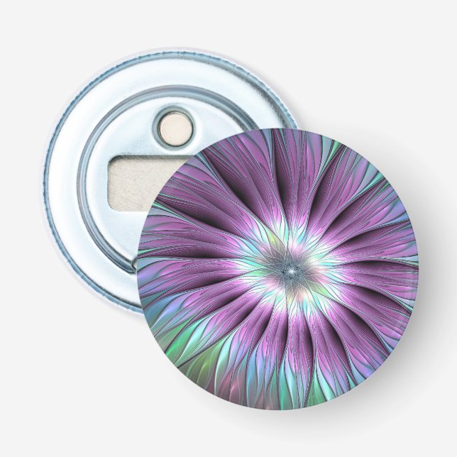 Colourful Abstract Flower Pink Blue Green Fractal Bottle Opener (Front)
