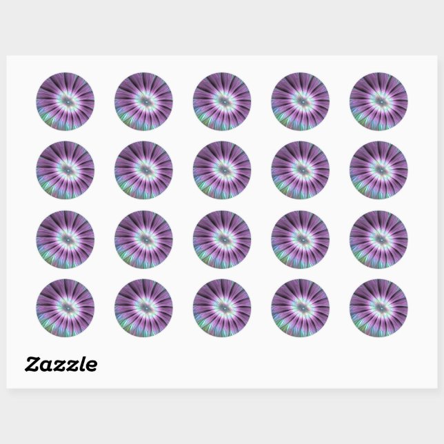 Colourful Abstract Flower Pink Blue Green Fractal Classic Round Sticker (Sheet)