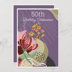 Colourful Abstract Flowers Birthday Invitation
