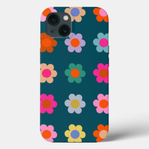 Colourful Abstract Flowers Navy Blue Retro Floral  iPhone 13 Case