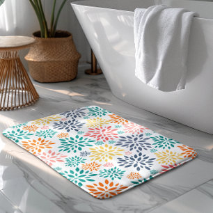 Colourful abstract flowers pattern bath mat