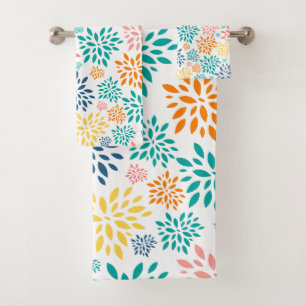 Colourful abstract flowers pattern bath towel set