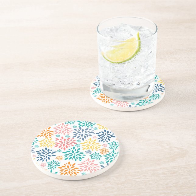 Colourful abstract flowers pattern coaster (Side)