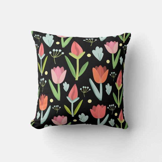 Colourful Abstract Flowers Pattern Cushion (Front)