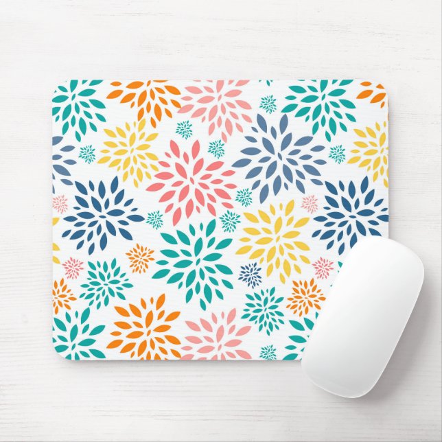 Colourful abstract flowers pattern mouse pad (With Mouse)