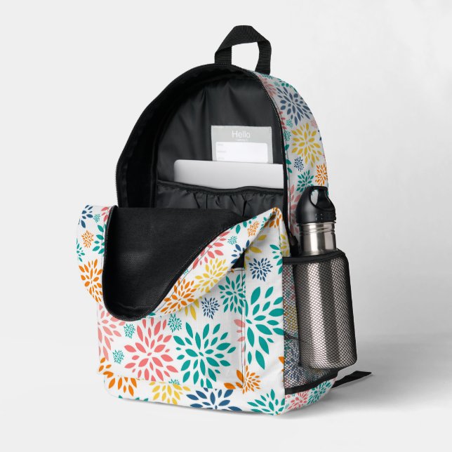 Colourful Abstract Flowers Pattern Printed Backpack (Back Corner Right (Open))