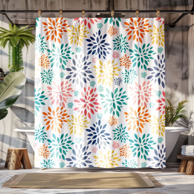 Colourful abstract flowers pattern shower curtain (Creator Uploaded)