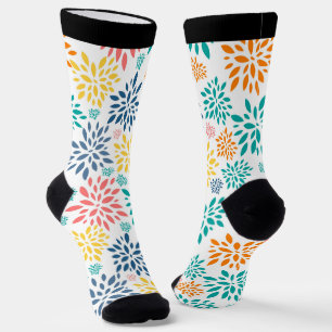 Colourful abstract flowers pattern socks