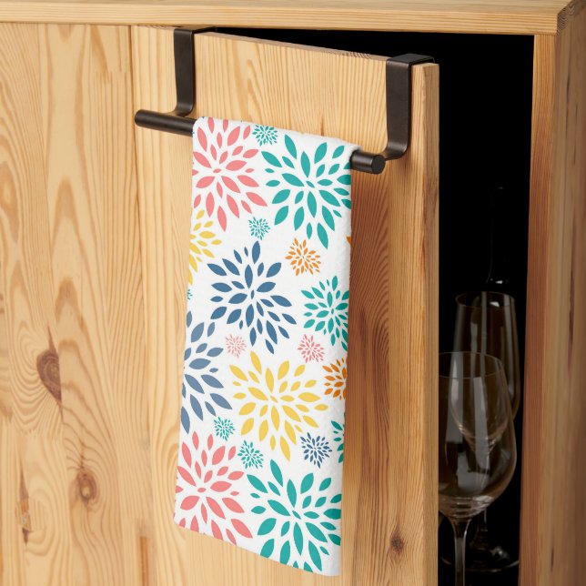 Colourful abstract flowers pattern tea towel (Thirds Fold)