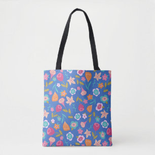 colourful abstract flowers pattern tote bag