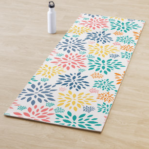 Colourful abstract flowers pattern yoga mat
